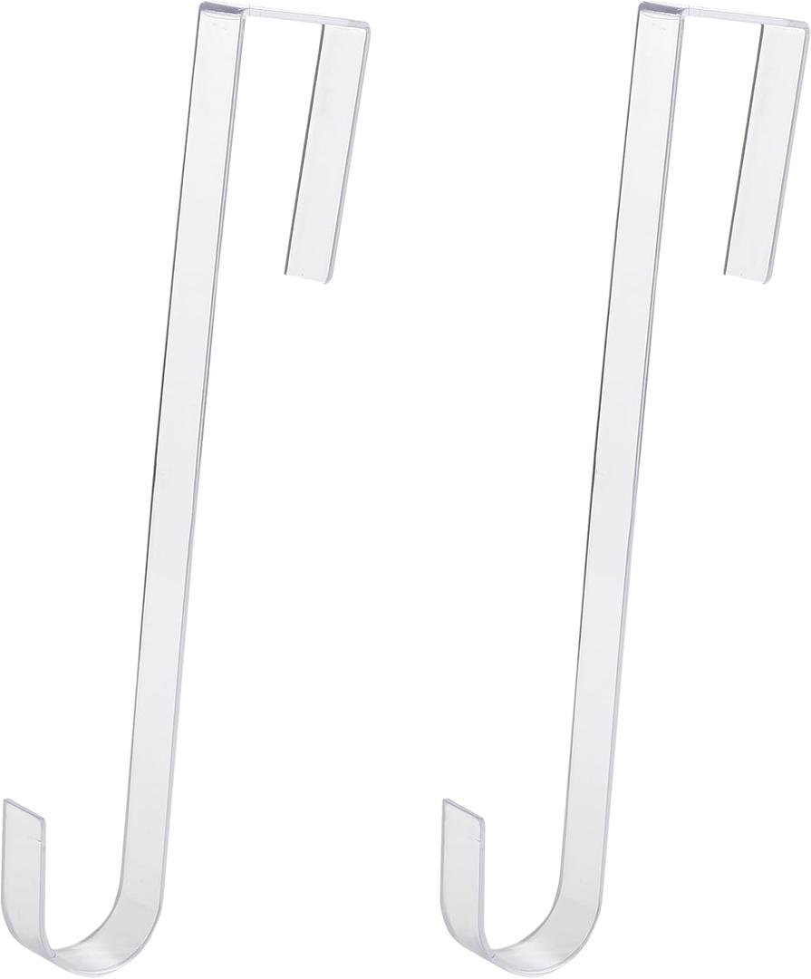Non Scratch 100% Clear 12in Wreath Hanger 2Pk. Slim Christmas Wreaths Holders for Hanging Fall Halloween Decorations Over Front or Garage Door. Best Long Hooks for Indoor or Outdoor Home Decor