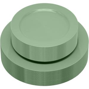50PCS Sage Green Plastic Plates Disposable Green Plastic Plates include 25 Dinner (10.25") & Dessert/Salad (7.5") for Birthday, Baby Shower, Wedding, Graduation Party Decoration