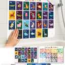 Bath Sensei Waterproof Learning Posters for Todders 1-3  Made in Japan  Montessori Educational Bath Poster Set of 4  ABC, Numbers, Colors & Fruits  Tearproof, Easy-Peel Bathtub Toy for Kids