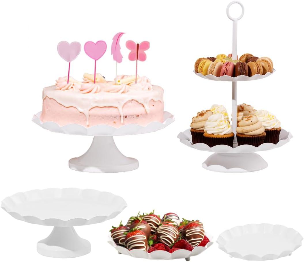 5-Piece Ruffled Metal Dessert Table Stand Set  Cake Stands, Tiered Cupcake Holders & Serving Trays - Ideal for Weddings, Birthdays, Baby Showers & Parties