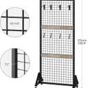 2 Packs Grid Wall Panel 5.7' x 2' FT Grid Display Rack with Wheels, Movable Gridwall Display Stand with 8 S-Shaped Hooks and 8 Garment Hooks, Floorstanding Wire Grid Rack, Greige and Black TCJ17P2BG