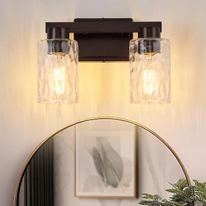 2-Light Bathroom Light Fixtures Modern Oil Rubbed Bronze Vanity Lights with Water Ripple Glass Wall Sconces Over Mirror for Bathroom, Powder Room, Living Room