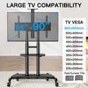 PERLESMITH Mobile TV Stand for 55-90 Inch Flat/Curved Screen TV Max VESA 800x500mm Outdoor TV Cart with Height Adjustable AV Shelf- UL Certificated Rolling Floor TV Stand Holds up to 200Lbs (PSTVMC07)