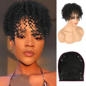Oseti Short Black Afro Kinky Curly Hair Topper Clip in Synthetic Pieces for Women with Thinning Hair Natural Soft Black Wiglets Womens Hairpieces