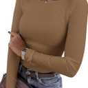 PRETTYGARDEN Women 2025 Fall Clothes Long Sleeve Shirts Ribbed Knit Fitted Basic Tee Going Out Tops Underscrub Casual Outfits (Small, Dark Khaki)