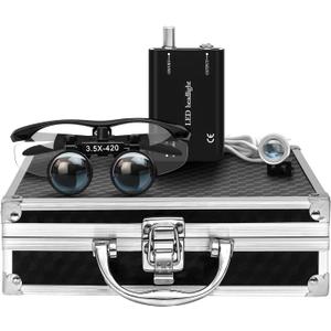 3.5 X 420mm Binocular Loupes Magnifier Glasses with LED Head Light+Aluminum Box Silver, Premium Optics Delivers Clear Imaging