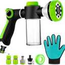 Upgraded Dog Wash Hose Attachment, 8-in-1 Sprayer Mode Garden Hose Nozzle with Pet Grooming Glove and 100cc Soap Dispenser Bottle, Adopted in Watering Flowers, Car Wash, Dog and Horse Showering