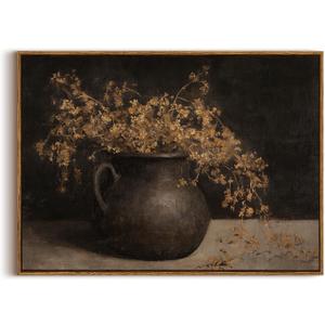 KISSFOX Vintage Framed Wall Art Decor Rustic Botanical Pictures Wall Decor Fall Dark Floral Canvas Art Prints Moody Still Life Paintings Artwork For Bedroom Living Room Kitchen, 24"L x 16"W