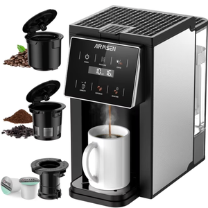 AIRMSEN Grind & Brew Coffee Maker with Built-in Grinder - Single-Serve Machine Compatible with K-Cup Pods & Ground Coffee, 1000W Fast 6-14oz Brew, Descaling Alert, Touchscreen & 50oz Removable Tank