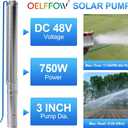 750W DC 48V Solar Water Pumps
16A MPPT controller with 3 inch Solar Submersible Pump, Stainless Deep Well Pump for Agricultural Irrigation Pumping