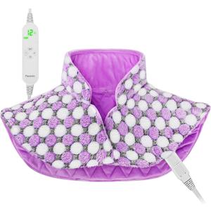 Full Weighted Heating Pad for Neck and Shoulders, Pasonio Large Electric Heated Wrap for Cramps and Pain Relief - 2.4lb Hot Heat Pad with Moist & Dry Heat Therapy Options, Washable- (18"x22") - PYQ03