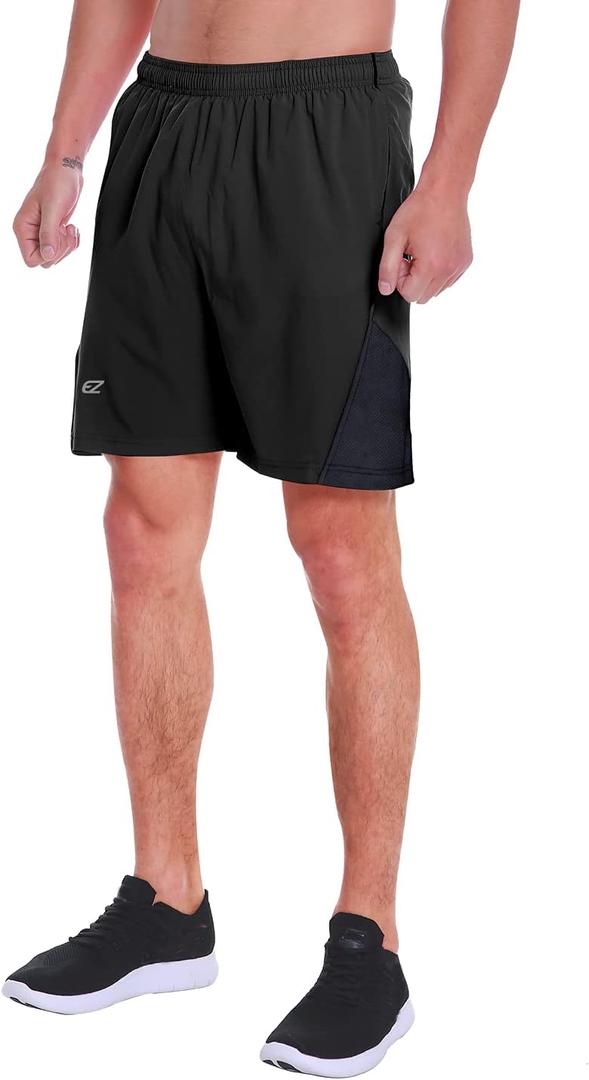 EZRUN Men's 7 Inch Quick Dry Running Shorts Workout Sport Fitness Short with Liner Zip Pocket (Large, Black)