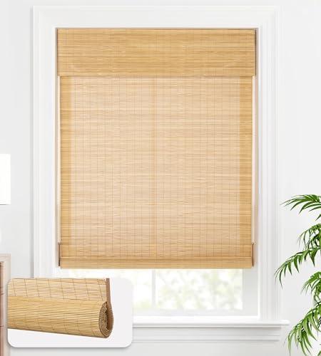LazBlinds Cordless Bamboo Roll Up Shades for Windows, Light Filtering Wood Window Blinds, Indoor Home Roller Shades - Size: 33" W x 72" H, Carbonized
