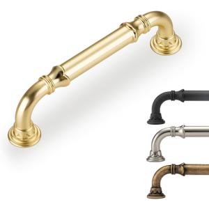 A & K 10 Pack Cabinet Handles Retro Antique Brass 3.75 Inch Arch Matte Black Drawer Flower Pulls for Kitchen Bathroom Bedroom Cupboard Door Drawer Dresser Wood Furniture Champagne Gold Hardware