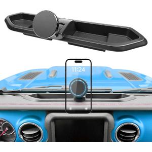Magnetic Dash Phone Mount for 2018-2023 Jeep Wrangler JL JLU & Gladiator JT Accessories Multi-Mount Phone Holder Dashboard Storage Tray with Extra Clip Bracket, Not for Oil-Electric 4xe