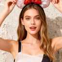 A Miaow 3D Black Mouse Sequin Ears Headband MM Glitter Butterfly Hair Clasp Park Supply Adults Women Girls Photo Accessory (Champagne and Red)