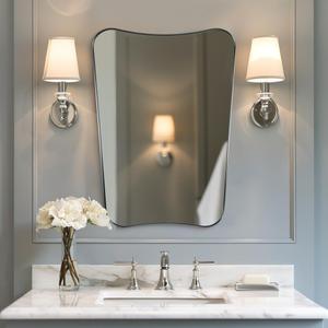 ANDY STAR Chrome Mirror for Bathroom, 22x30 Inch Asymmetrical Mirror, Polished Chrome Bathroom Vanity Mirror with Rust-Proof Stainless Steel 1 Frame, Unique Shape for Home Remodel