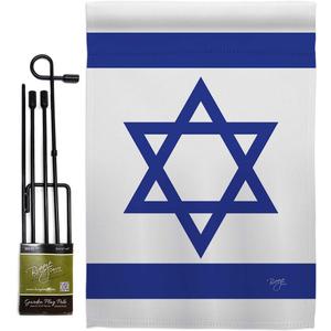 Breeze Decor Bandera de Israel Israeli Flag Pole Set Home Banner Yard Sign Room Post Gravesite Stand Cemetery Flagpole Outdoor Tapestry Grandma Gifts Grave, Jewish Decorations Made in USA