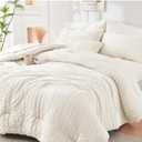 HYMOKEGE Ivory Full Size Comforter Sets Seersucker 7 Pieces, All Season Luxury Bed in a Bag for Bedroom, Bedding Set with Comforters, Sheets, Pillowcases & Shams