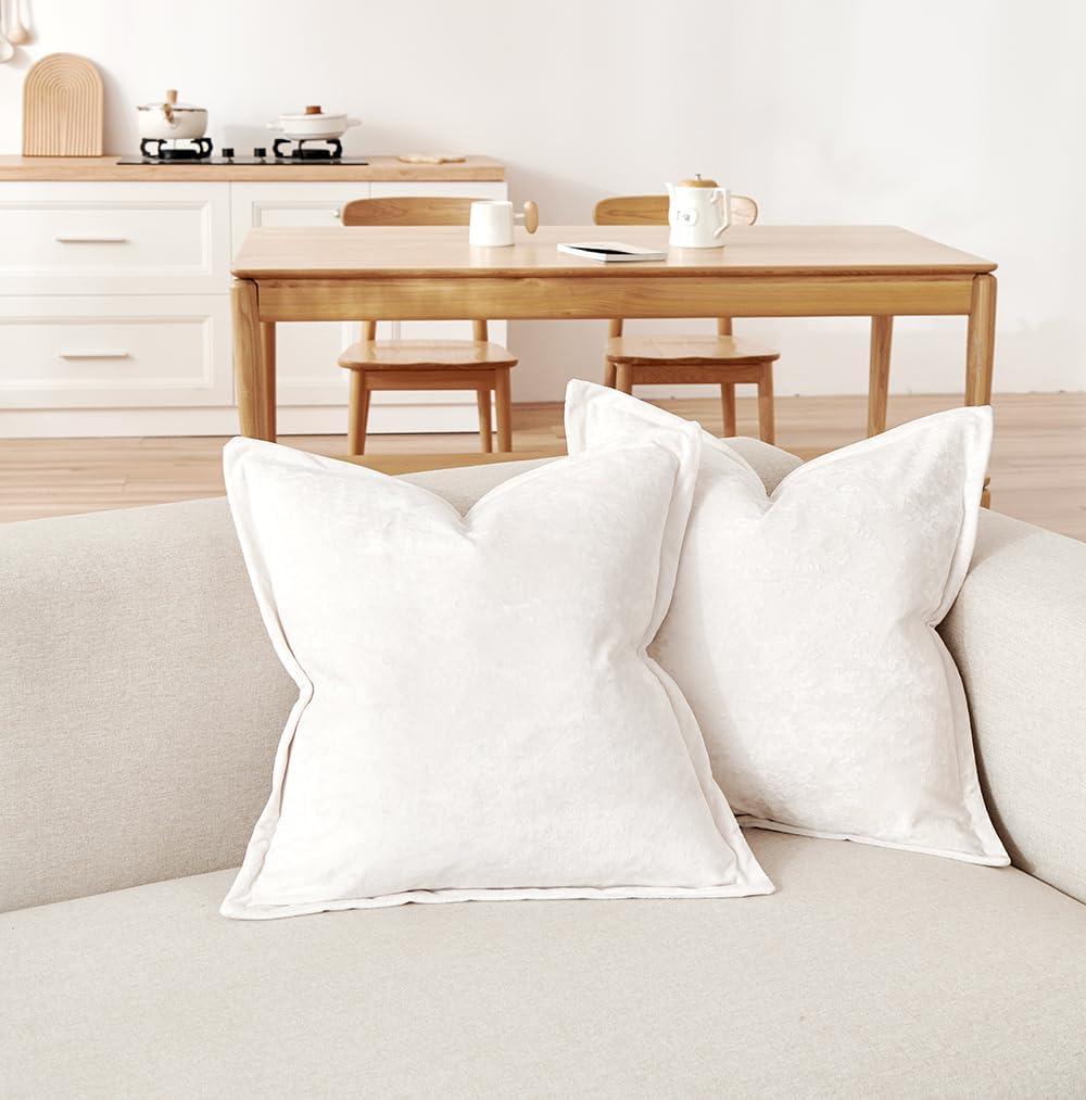 Luxurious Velvet Euro Shams Decorative Throw Pillow Covers 26x26 Set of 2 Solid Square Euro Pillow Shams for Sofa Couch Bedroom, Ivory White (26" x 26" (Pack of 2))