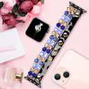 VIQIV Bracelet Band Compatible with Apple Watch Ultra Band 45mm 44mm 49mm 42mm 41mm 40mm 38mm Series 8 7 6 5 4 3 2 1 for Women Girls, Fashion Multi-Wraps Elastic Glitter Beaded Leopard Leather Strap for iwatch Bands