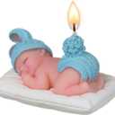 Blue Baby Shower Cake Topper Boy  Baby Shower Cake Decorations, Adorable Sleeping Baby Candles, Gender Reveal Return Gifts Party Supplies (Blue)