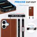 SHIELDON Genuine Leather Case Wallet for iPhone 17 6.3-inch 5G 2025 | Foldable, Magnetic Closure, Kickstand, RFID Blocking Credit Card Holder, Shock-Absorbent Phone Cover - Retro Brown