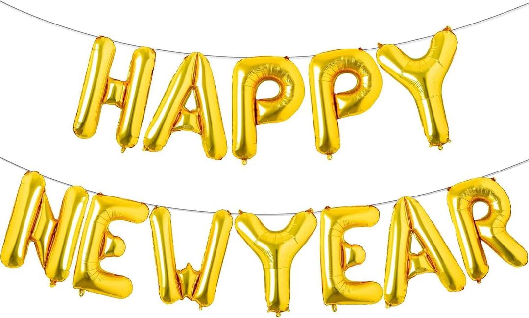 Happy New Year Balloons - 16 Inch Gold, New Years Eve Party Supplies 2025, Decorations, NYE