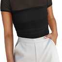 REORIA Women's Sexy Mock Turtle Neck Short Sleeve Shirts Sheer Mesh Ruched Trendy Going Out Bodysuits Tops