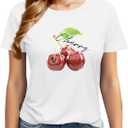 Women's Cute Cherry Shirt: 100% Cotton Cute 3D Graphic Print Summer Tops (Medium, White)