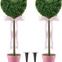 Valentine's Day Artificial Boxwood Decoration 25.6"-32.6'' Fake Heart-Shaped Topiary Tree Plant Faux Love Topiary Ball for Indoor and Outdoor Valentine's Day Holiday Garden Porch Decor (Green)