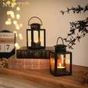 Nuptio Garden Lanterns for Candles 2 Pcs Vintage Style Hanging Small Lantern for Tealight Candle, Black Tea Light Holders for Indoor Outdoor Events Birthday Party Wedding