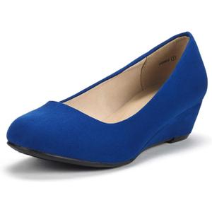DREAM PAIRS Women's Debbie Mid Wedge Heel Pump Shoes (9, Royal/Blue)