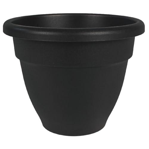 The HC Companies Caribbean Planter Pot - Outdoor & Indoor Plant Pot with Drainage Hole & Plug - Rolled Rim Plastic Pots for Plants & Flowers - Decorative Plant Pot (16" Black, Pack of 1)