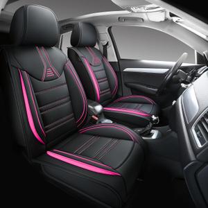 Yeleno02 Leather Car Seat Covers 5 Seats Front & Rear Seat Protector Full Set Universal Fit, Airbag Compatible (Black&Rose)