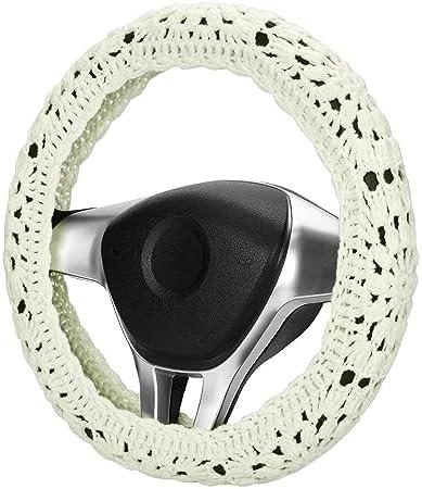 Crochet Steering Wheel Cover Set,Cute Car Steering Wheel Cover Boho 14-15in,Handmade Sunflower Granny Square Pattern,Women Car Accessories (A Wheel Cover)