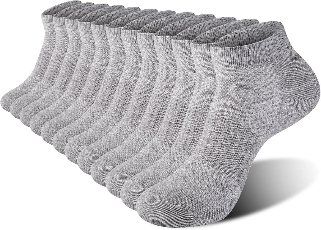 Womens Cotton Ankel Socks, Athletic Performance Running Moisture Wicking Breathable socks, Medium/Large, 6 Pairs Gray