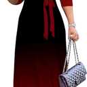 PINKPATTY Women's Plus Size Maxi Dresses Casual Flowy 3/4 Sleeves Dress Printed Vacation Dress for Daily Wear with Belt (Large, Gradient12)