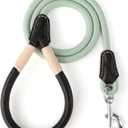 Mile High Life Genuine Leather Wrapped Handle Dog Leash, w Heavy Duty Clasp Rope Leash for Small Medium Large Dogs (Green, 6FT) (72 Inch-1/2")