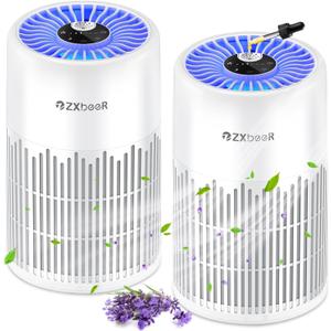 2 Pack ZXBEER Air Purifiers for Home Bedroom H13 True HEPA Air Filter, 20dB Small Air Purifier with 360 Air Inlet, Remote Control Nightlight Timer, Portable Air Purifier for Home, Living Room (White)