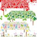 3 Pcs Valentine's St. Patrick's Easter Vinyl Tablecloth 108 x 54 Inch Heart Rectangle Tablecloth Disposable Plastic Shamrocks Clover Egg Table Cover Waterproof Print for Party Supplies