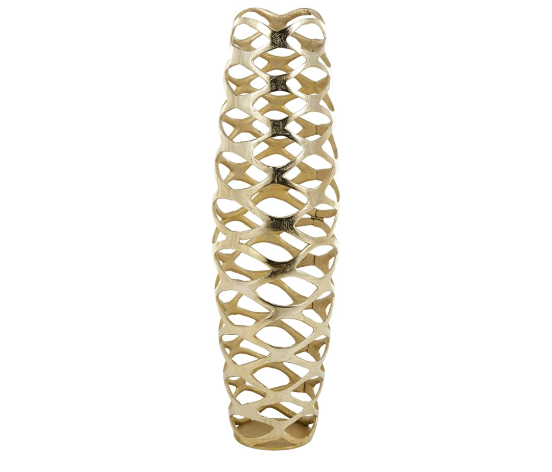 Deco 79 Aluminum Metal Geometric Decorative Vase Tall Cutout Centerpiece Vase, Vase for Home Decoration 9" x 9" x 33", Gold