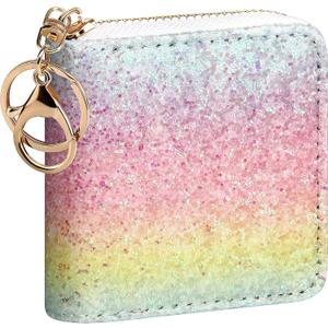 GEEAD Small Glitter Wallet for Women Girls Mini Coin Purse Pouches with Key Ring