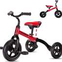 YGJT 3 in 1 Tricycle for Toddlers Age 2-5 Years Old, Folding Kids Balance Bike with Adjustable Seat and Removable Pedal, Toddler Bike Ride-on Toys for Infant, Gifts for Baby Boys Girls Birthday(Red), Large