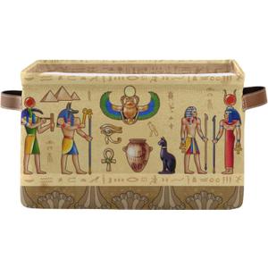 AUUXVA Storage Basket Ancient Egyptian Storage Cube Box Durable Canvas Collapsible Toy Basket Organizer Bin with Handles for Shelf Closet Bedroom Home Office (1 Pack)