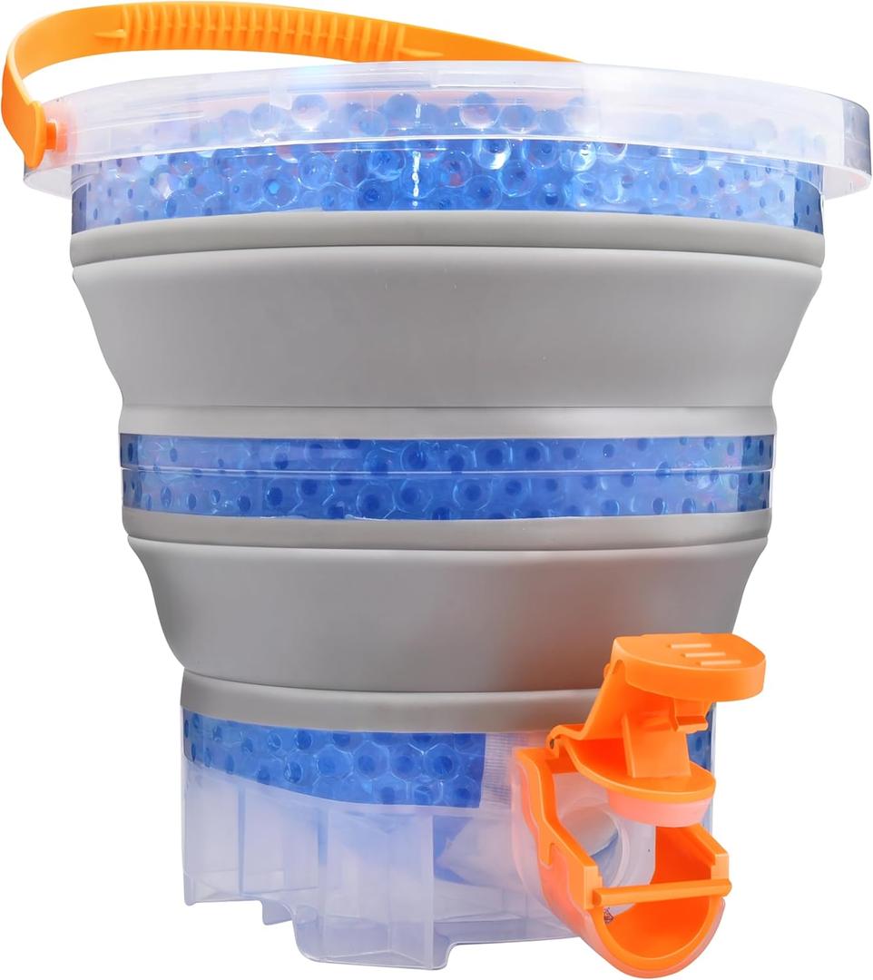 TANSAR Foldable Gel Ball Blaster Ammo Bucket, Portable Splatter Blaster Accessories, Gel Gun Ammo Container with Strainer, Large Capacity Tub for Holds 10,000 Gel Balls, for Ages 14+, Orange