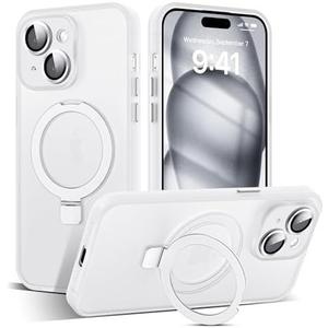 Designed for iPhone 15 Pro Case with Magnetic Invisible Ring Stand[Military Drop&Full Camera Lens Protection][Compatible with Mag-Safe]Shockproof Matte Translucent Slim Phone Cases 6.1" 