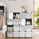 SONGMICS Cube Storage Organizer, Set of 16 Plastic Cubes, Closet Storage Shelves, DIY Plastic Closet Cabinet, Modular Bookcase, Shelving with Doors for Bedroom, Living Room, Black and White ULPC44HS