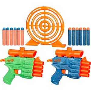 Nerf Elite 2.0 Face Off Target Set, Includes 2 Dart Blasters & Target & 12 Elite Nerf Darts, Toy Foam Blasters for Kids Outdoor Games, Medium