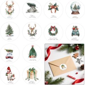 4 x Christmas Stickers for Cards Crafts Envelope Seals 2 Inch 12 Designs Round Elegant Merry Christmas Holiday Patterns Label Card Stickers for Envelopes Xmas Gifts Presents Bag Navidad (joy180)